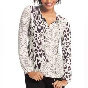 Cabi Animal Print Long Sleeve Black & White Tie Blouse Womens S Career Satin